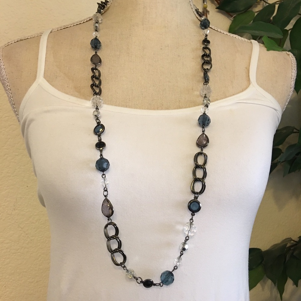 Vintage 90s chrome chain glass bead necklace